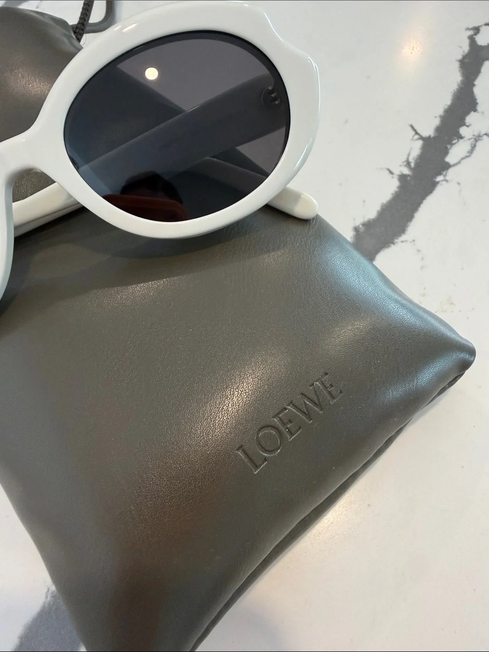 Loewe White Oval Sunglasses with Black Lenses